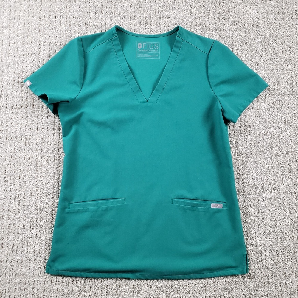 FIGS Casma Scrub Top Womens XS Green FW1100 Three Pocket V-Neck Medical Uniform